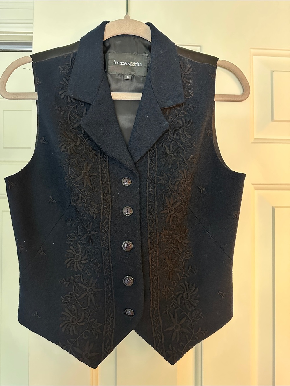 Francesca Rita Black Embroidered Wool-Blend Vest